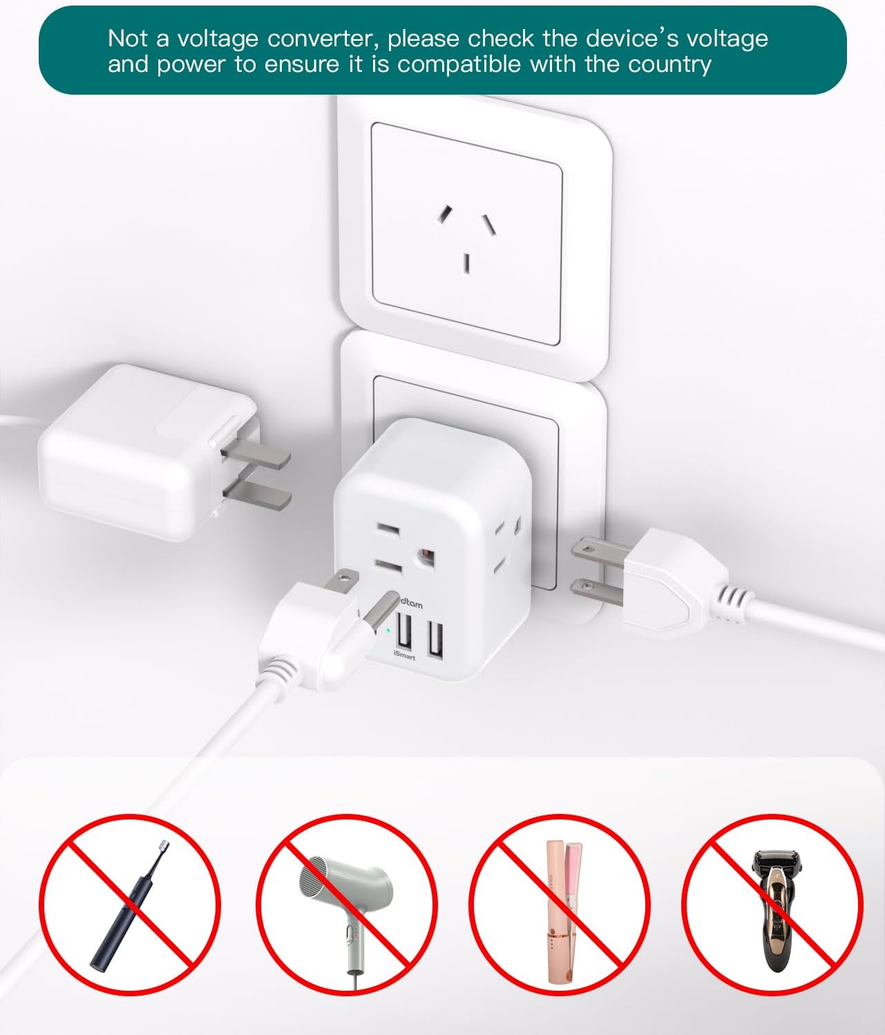 Australia New Zealand Power Plug Adapter, Australia Travel Adapter with 3 American Outlets 3 USB Charging Ports (1 USB C), Type I Plug Adapter for US to Australia, Argentina, China - Image 7