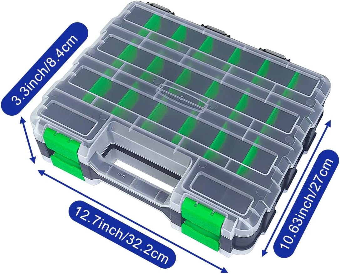 Tools Organizer Box Small Parts Storage Box 50-Compartment Double Side Hardware Organizers with Removable Plastic Dividers for Screws, Nuts, Nails, Bolts, Green - Image 3