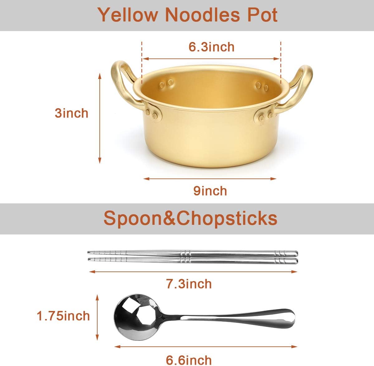 Korean Ramen Cooking Pot, AHIER Korean Ramen Noodle Pot With Lid, Spoon and Chopsticks (1pair), Fast Heating for Kitchen Cookware (Double handle) (6.3in) - Image 3