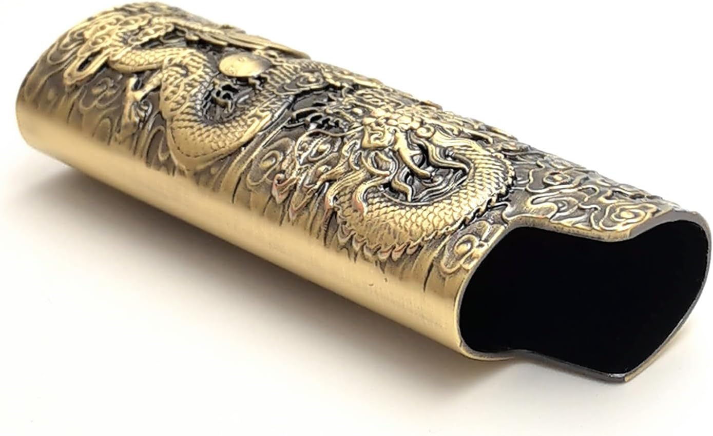 Metal Lighter Case Cover Holder Vintage Dragon Engraving for BIC Full Size Lighter J6 - Image 6