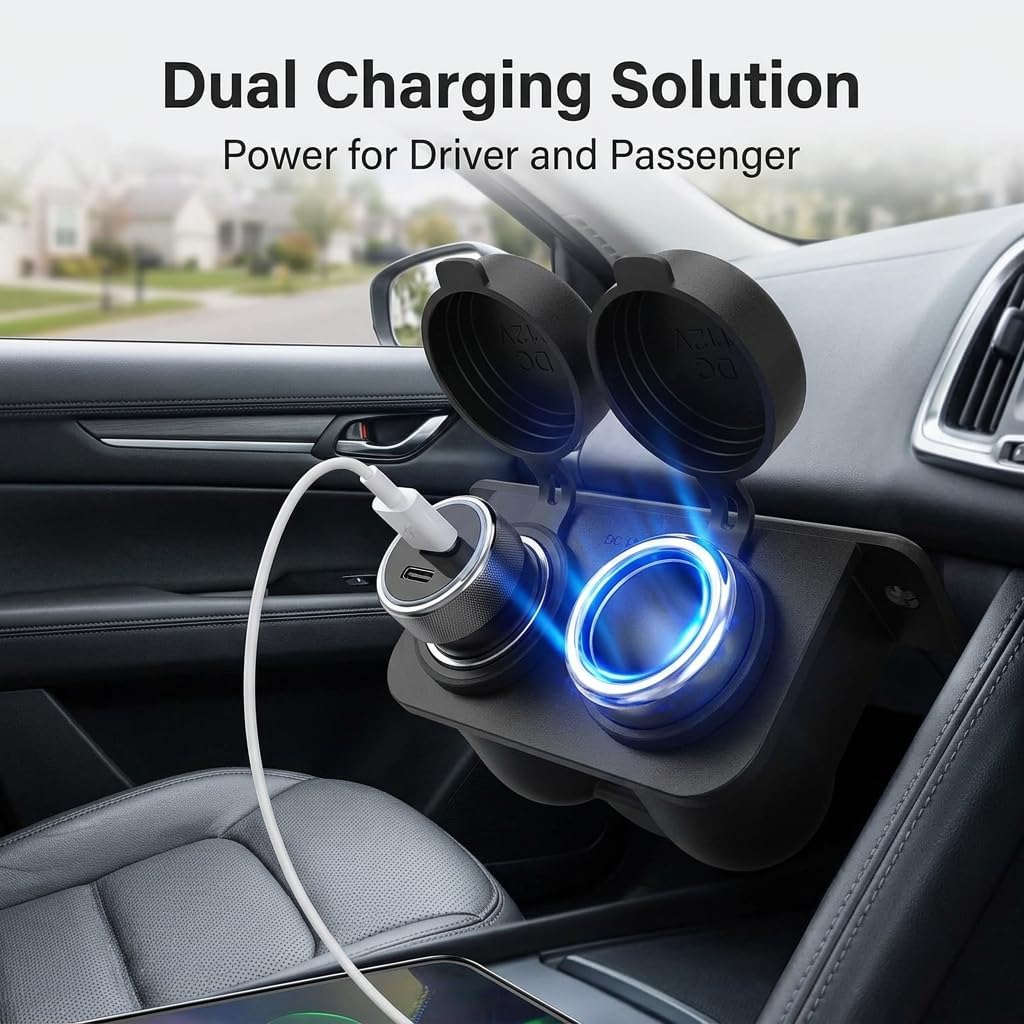 1PCS Cigarette Lighter Socket with Blade Fuse, 2-Socket Cigarette Lighter Splitter 12V Lighter Power Outlet Replacement Waterproof Plug for Car Marine Truck ATV RV - Image 3
