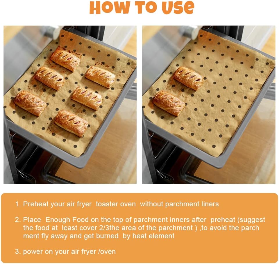 Air Fryer Disposable Parchment Paper Liners: 150pcs Airfryer Liners 9x11 Inch Perforated Rectangular Paper Sheets Basket Liner Accessories For Toaster Oven Xl Air Fryer - Image 7
