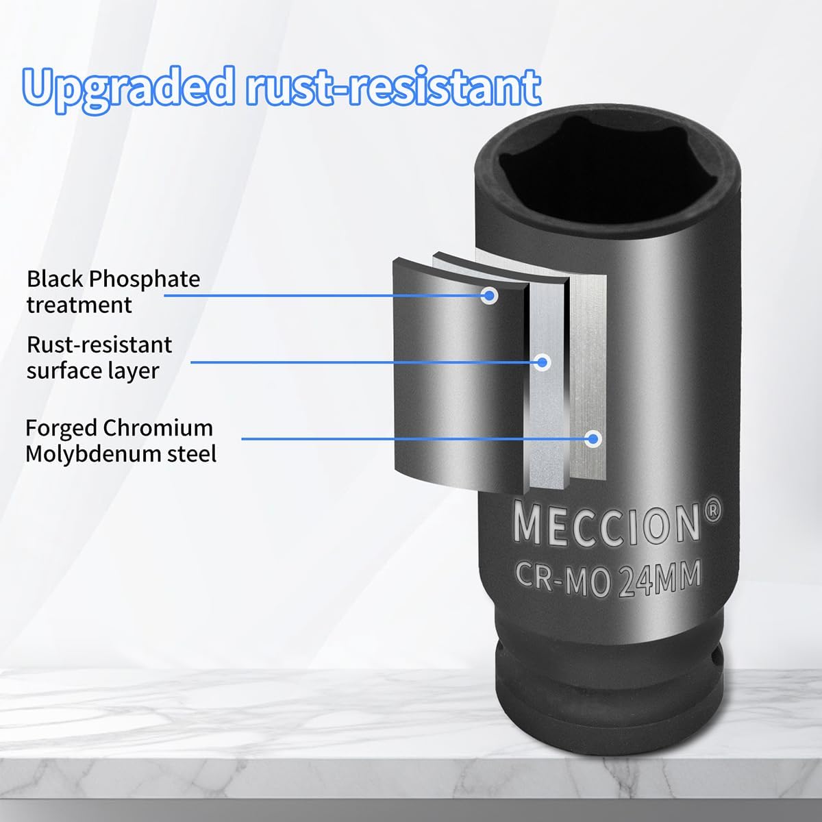 Meccion 1/2 Inch Drive Impact Socket 30mm Metric, 6 Point Cr-Mo Deep Impact Socket, 78mm Length - Image 2
