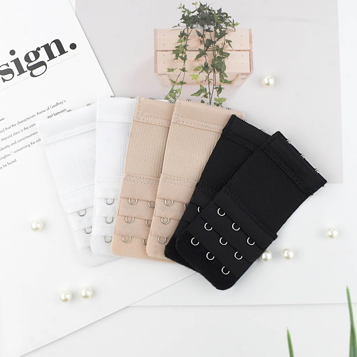 6 Pieces Bra Extenders 3 Hooks 3 Hook Women's Elastic Bra Extender Stretchy Bra Extension Strap Soft & Comfortable 3 Rows Bra Band Extender for Women Black White Skin Color Bra Extensions (3 Colors) - Image 7