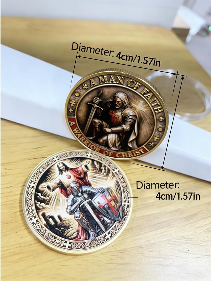 A Man of Faith-A Warrior of Christ Commemorative Coin,Christian Jesus Challenge Coins, Dual-Sided Knights Prayer Token Gifts for Men,Collectors, Historians, and Enthusiasts (5pcs) - Image 7