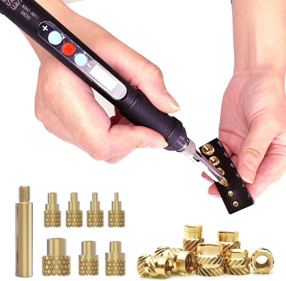 60W Digital Soldering Iron Heat Set Insert Tool with Heat Set Insert Tips and 100 Pcs M3x4x4.2 Threaded Inserts …