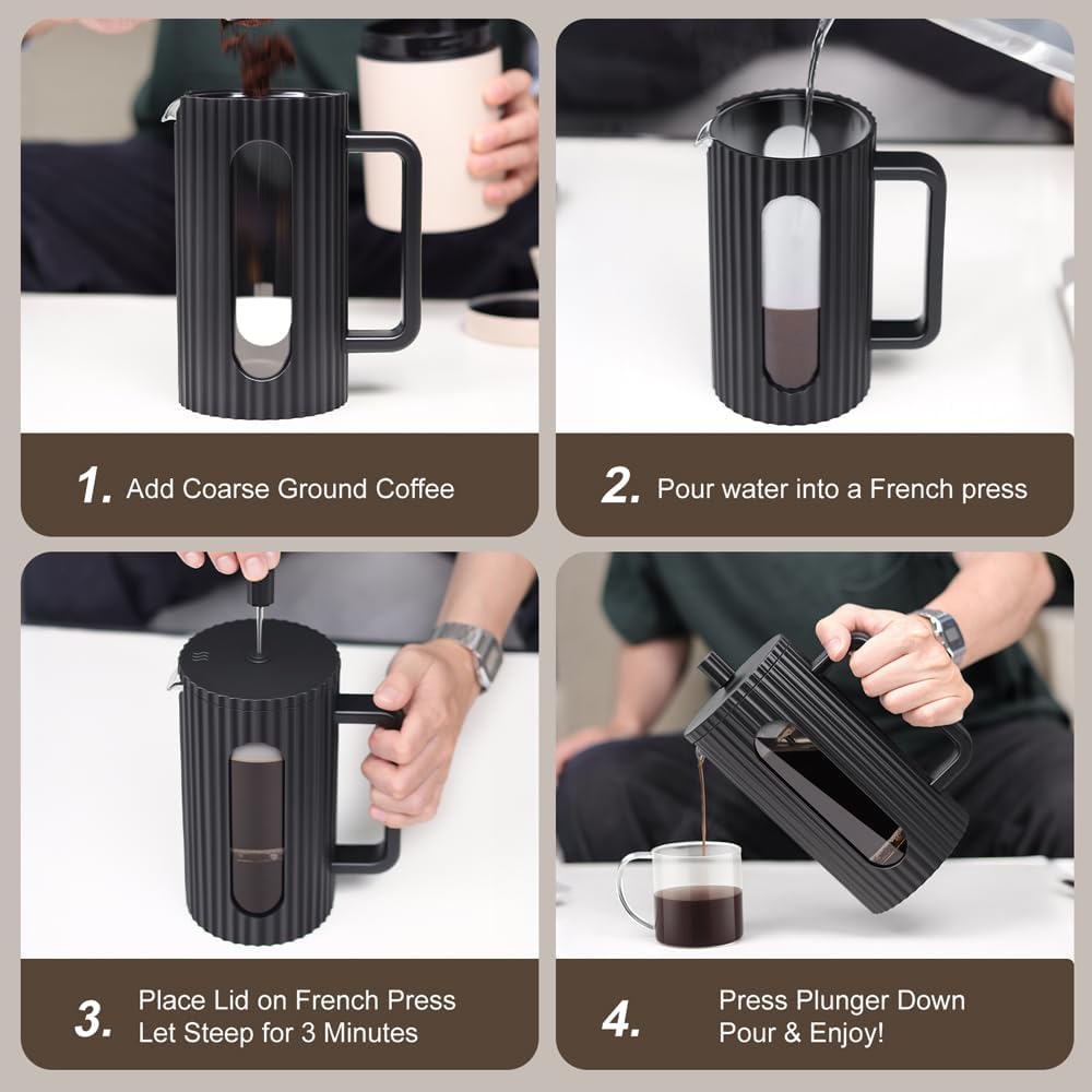 wedrink French Press Coffee Maker 12OZ, Heat Resistant Borosilicate Glass Carafe/Tea Maker Coffee Press Frother Brewer (350ml) - Image 2