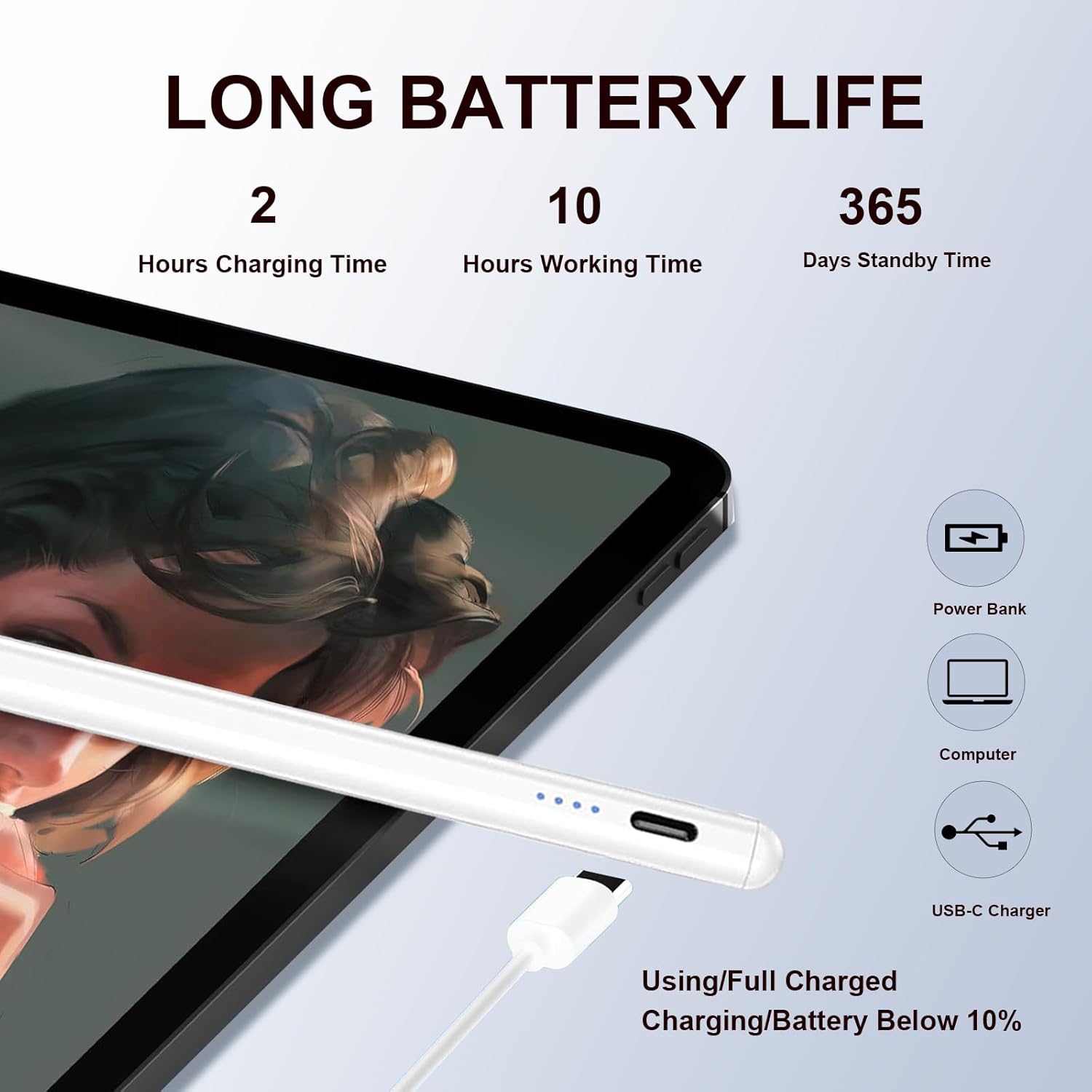 Stylus Pen for AMZ HD 10, Max 11, HD 8 Stylists Tablets, iPad, iPhone, Samsung, Lenovo, Pixel, and All Touch Devices (Black) - Image 4