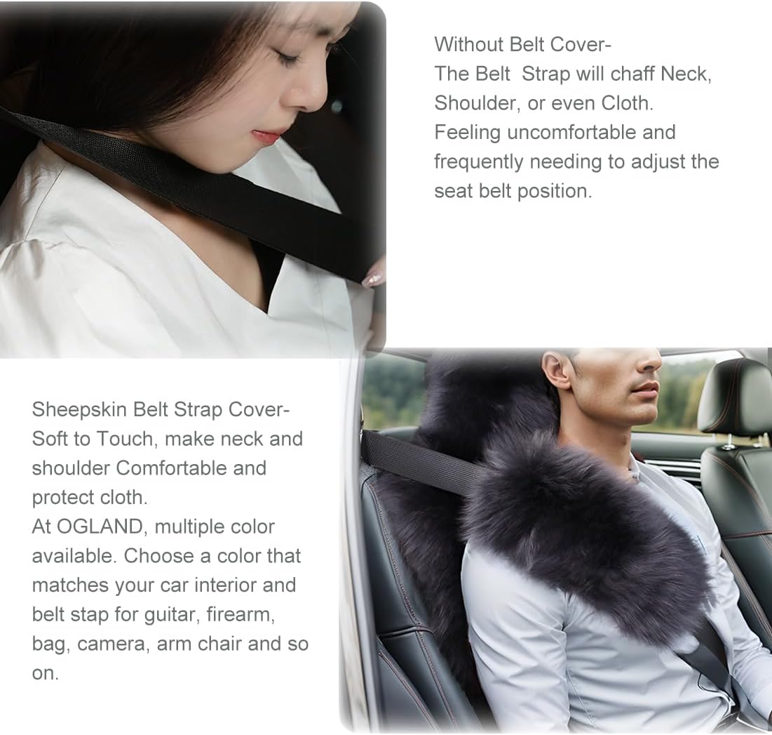 OGLAND Fuzzy Sheepskin Seat Belt Cover, Fluffy Seatbelt Pad for Plush Wool Adults Women Pet Universal Car Accessories 2 Pack (Dark Red) - Image 6