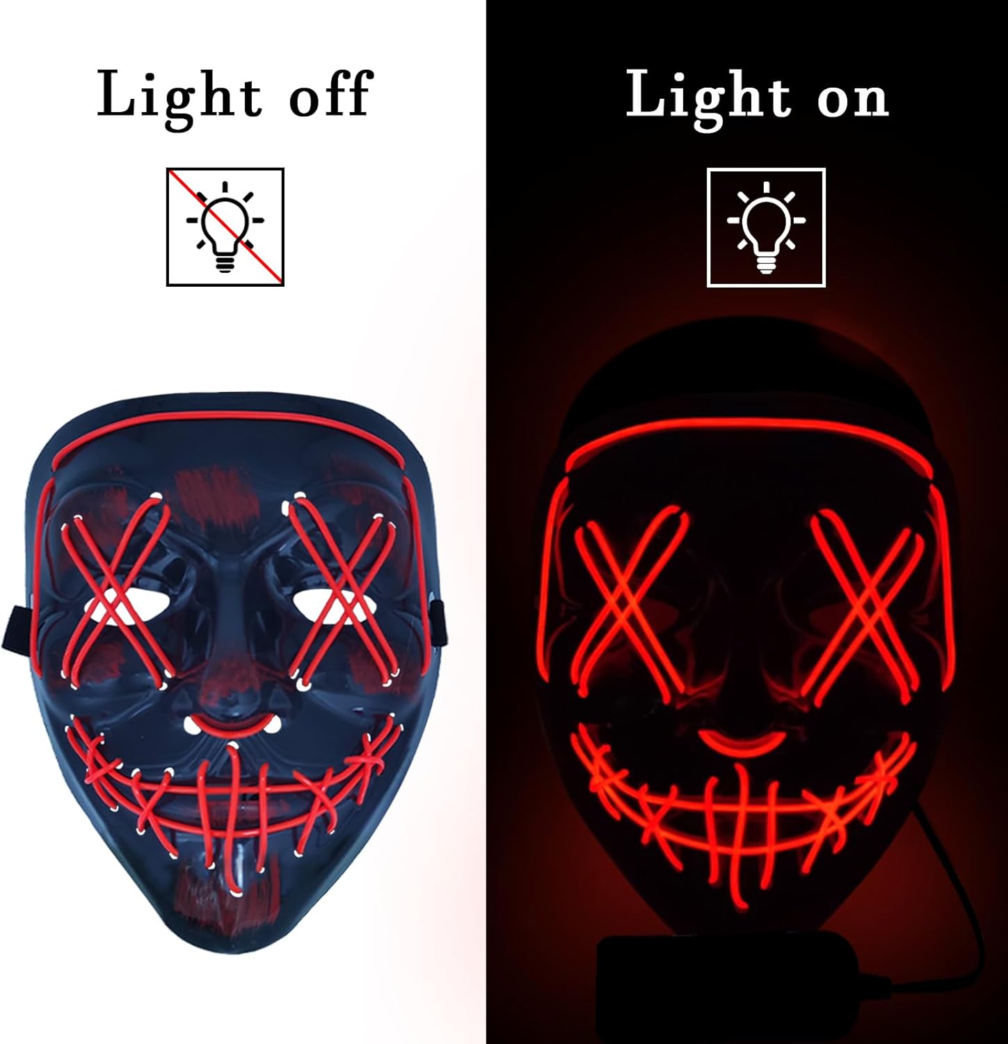 Peywot Halloween LED Light up Mask, The Purge Masks with 3 Lighting Modes, Scary Mask for Festival Cosplay - Image 3