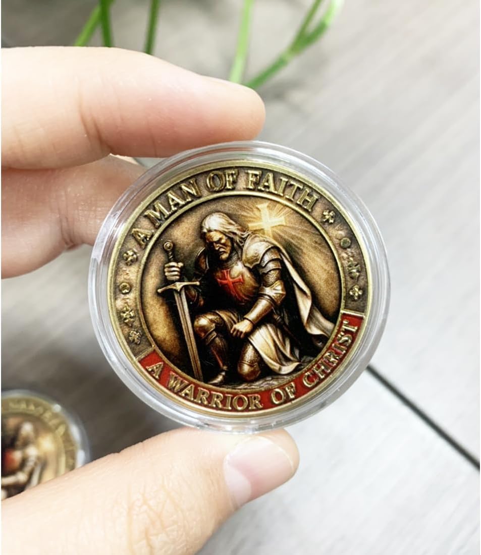 A Man of Faith-A Warrior of Christ Commemorative Coin,Christian Jesus Challenge Coins, Dual-Sided Knights Prayer Token Gifts for Men,Collectors, Historians, and Enthusiasts (5pcs) - Image 4