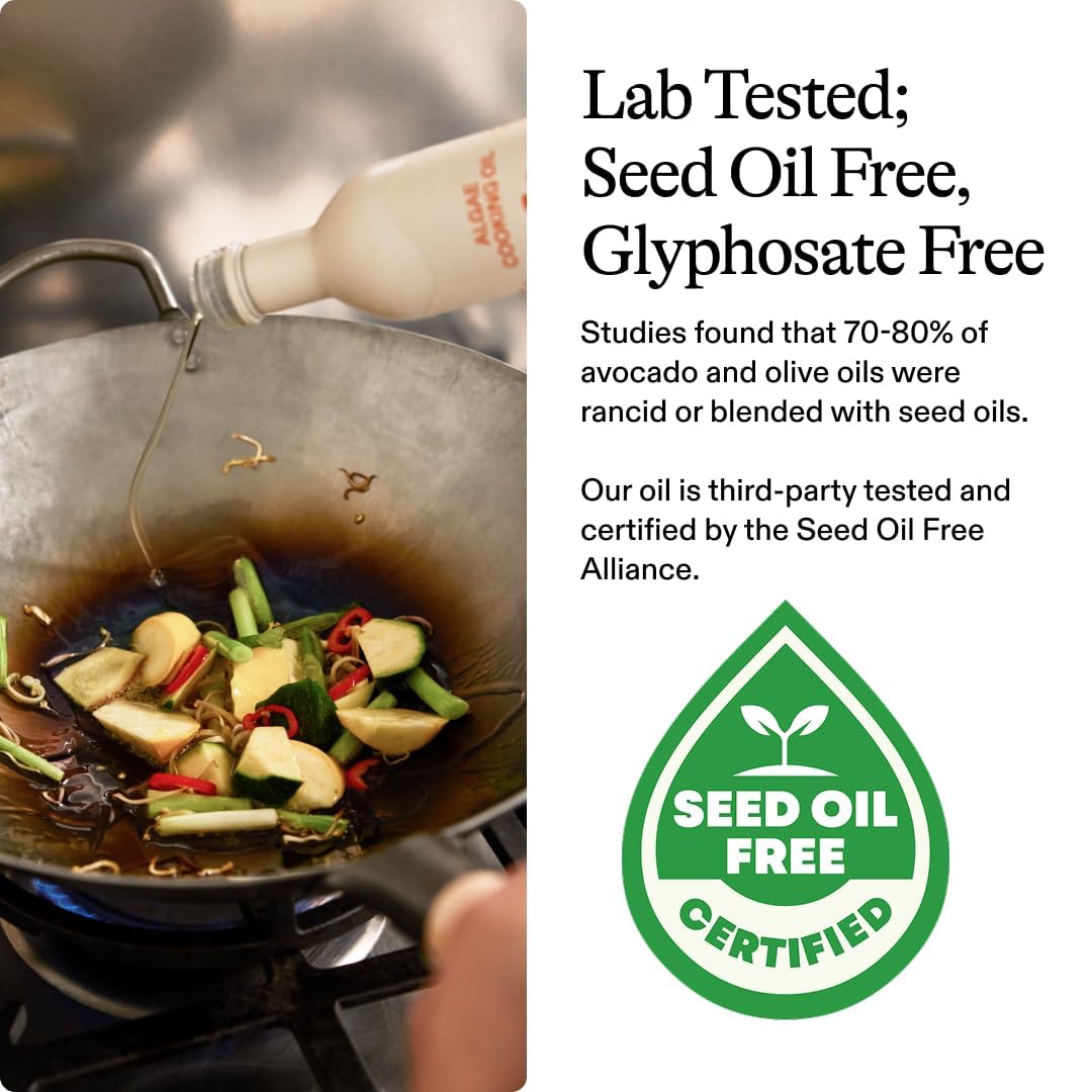 Algae Cooking Club Chef-Grade 100% Algae Cooking Oil - Avocado Oil Alternative - 535°F High Smoke Point - Omega-9 Rich, Neutral Buttery Flavor - Seed Oil-Free - For Searing, Baking, Frying (2, 16 fl oz) - Image 8