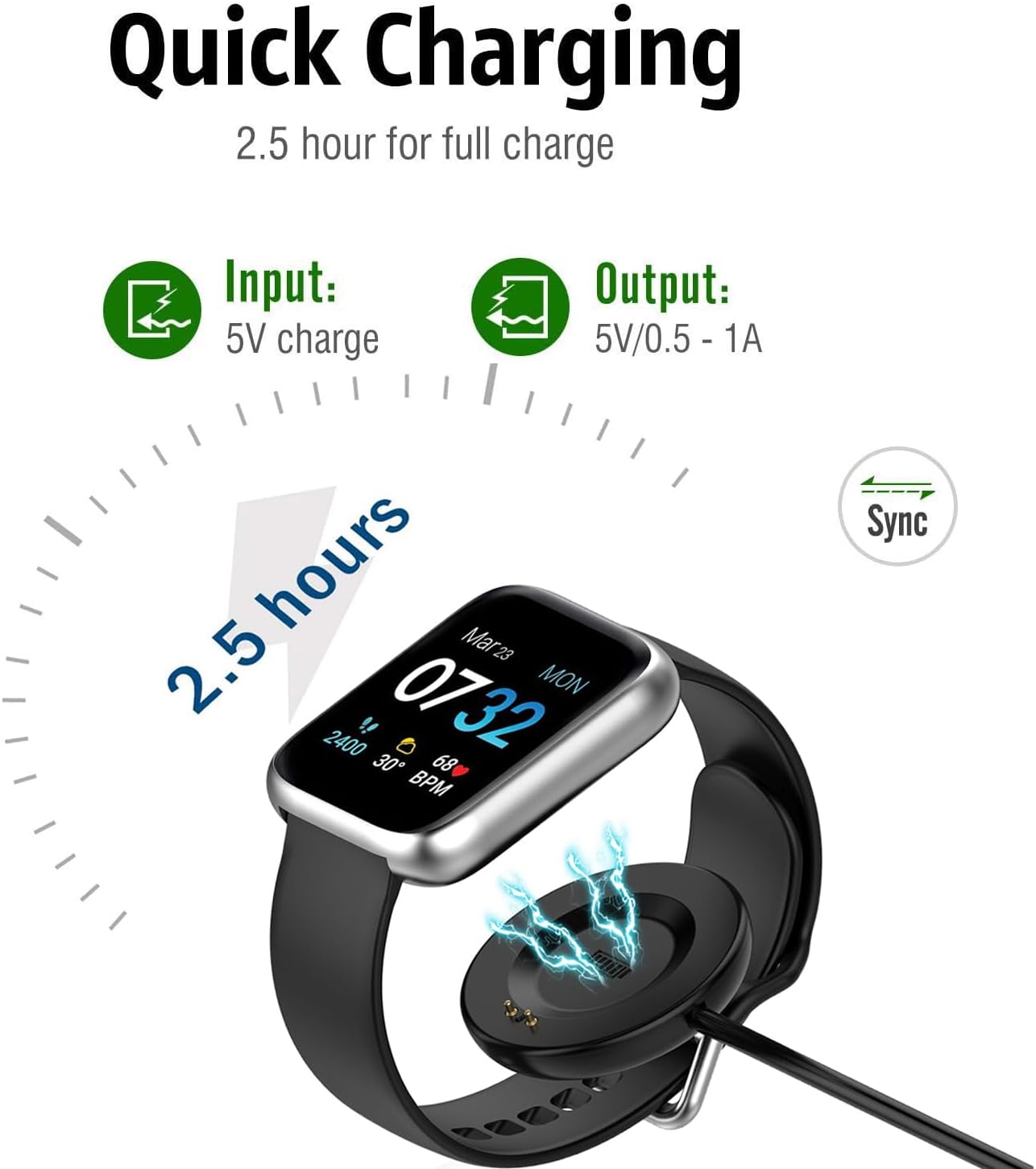 Charger Compatible for iTECH Fusion 2/ iTECH Fusion 3 Charger Charging Stand, Charging Dock Station Cradle Holder with 1m USB Cable for iTech Fusion 3 Smartwatch Accessories - Image 2