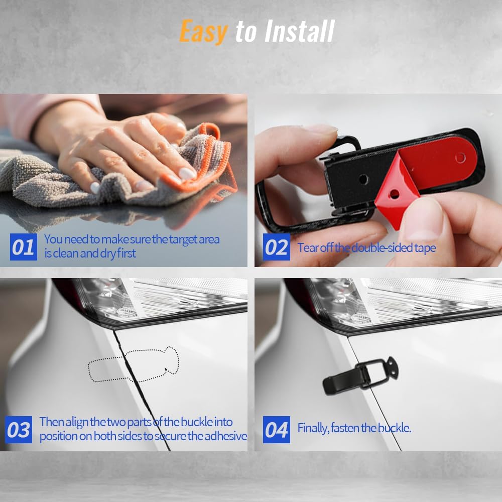 4PCS Car Bumper Clip Hasp, Bumper Holder Clips, Durable Carbon Fiber Auto Bumper Security Hook Lock Clips, Car Front Rear Bumper Fastener Kit Fit for Car Trunk (Black+Carbon Fiber, Large) - Image 6