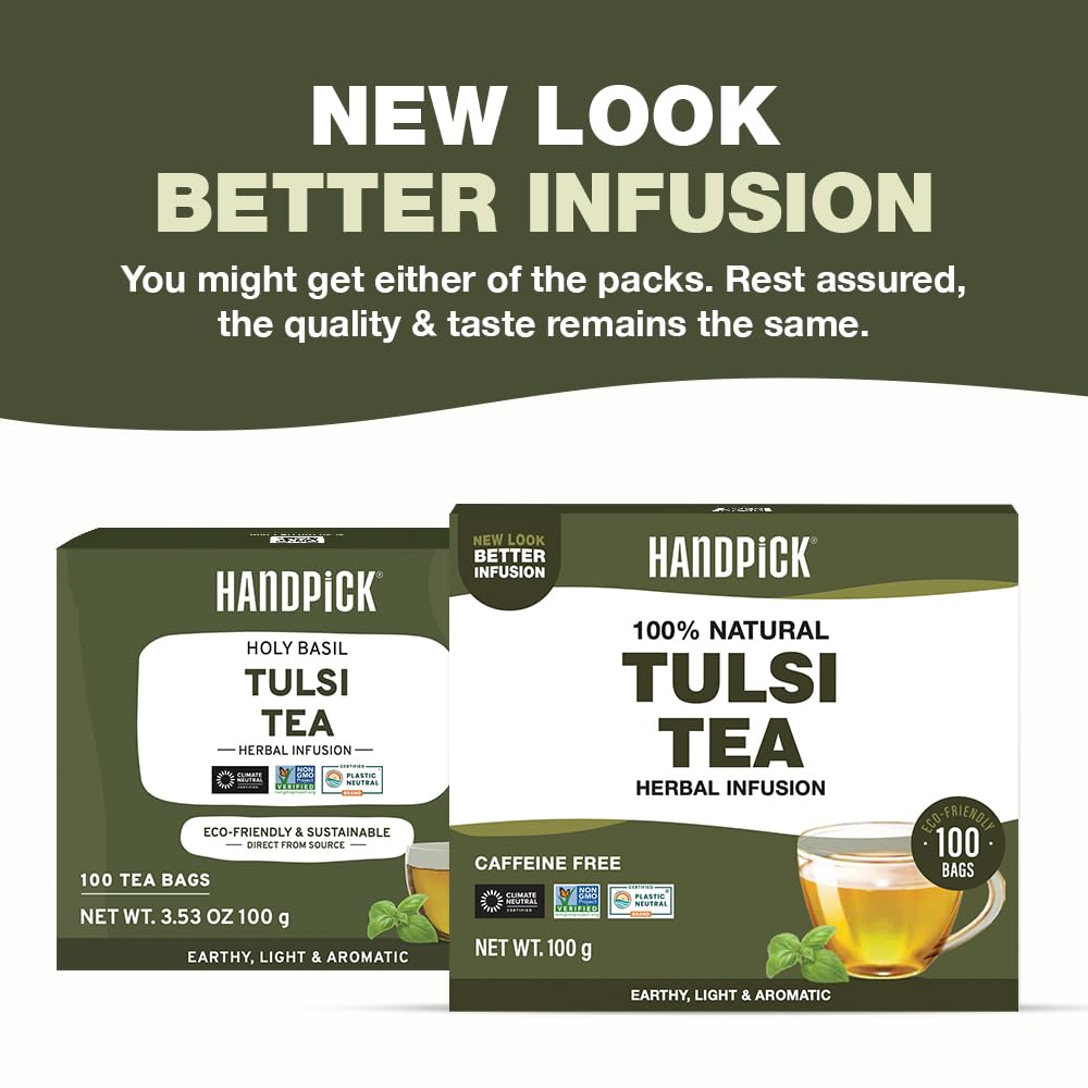 HANDPICK Original Tulsi Tea (100 count) Holy Basil Tea | Non-GMO, Caffeine-Free Herbal Tea | Ecofriendly Round Tea Bags - Image 2