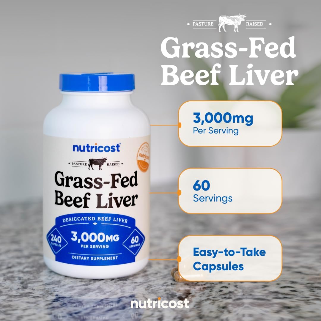 Nutricost Grass Fed Desiccated Beef Liver Capsules 3000mg Per Serv (750mg Per Cap), 240 Cap for 60 Servings - No Hormones, GMO and Gluten Free, Pasture-Raised, Free Range Beef - Image 6