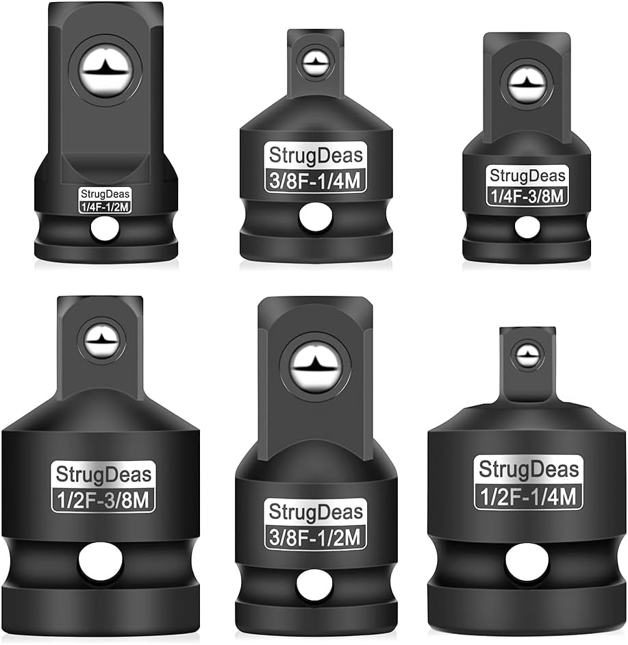 StrugDeas 6 Piece impact Socket Adapter and Reducer Set, 1/4", 3/8", 1/2" Chrome Vanadium Steel impact Ratchet/Socket Extension/Conversion Kit for automotive maintenance and construction engineering