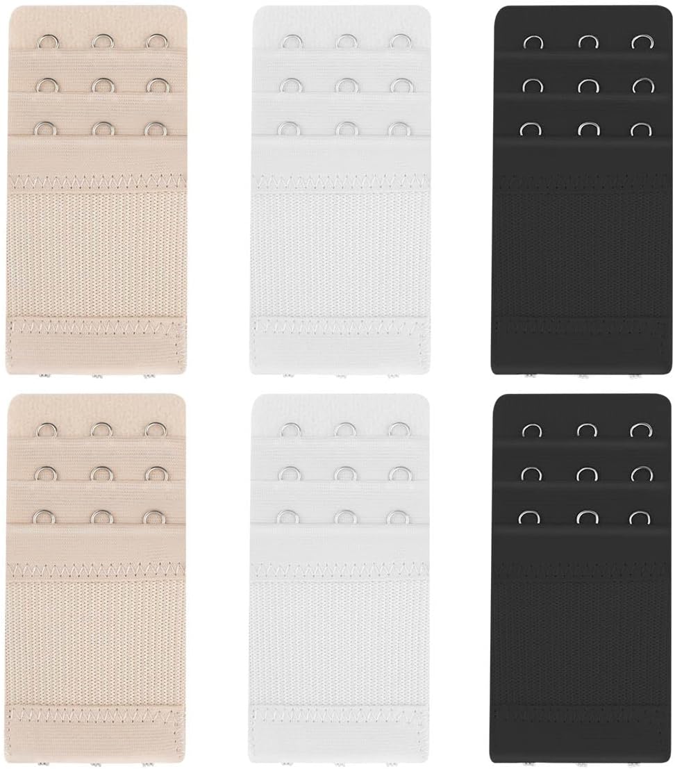 6 Pieces Bra Extenders 3 Hooks 3 Hook Women's Elastic Bra Extender Stretchy Bra Extension Strap Soft & Comfortable 3 Rows Bra Band Extender for Women Black White Skin Color Bra Extensions (3 Colors)