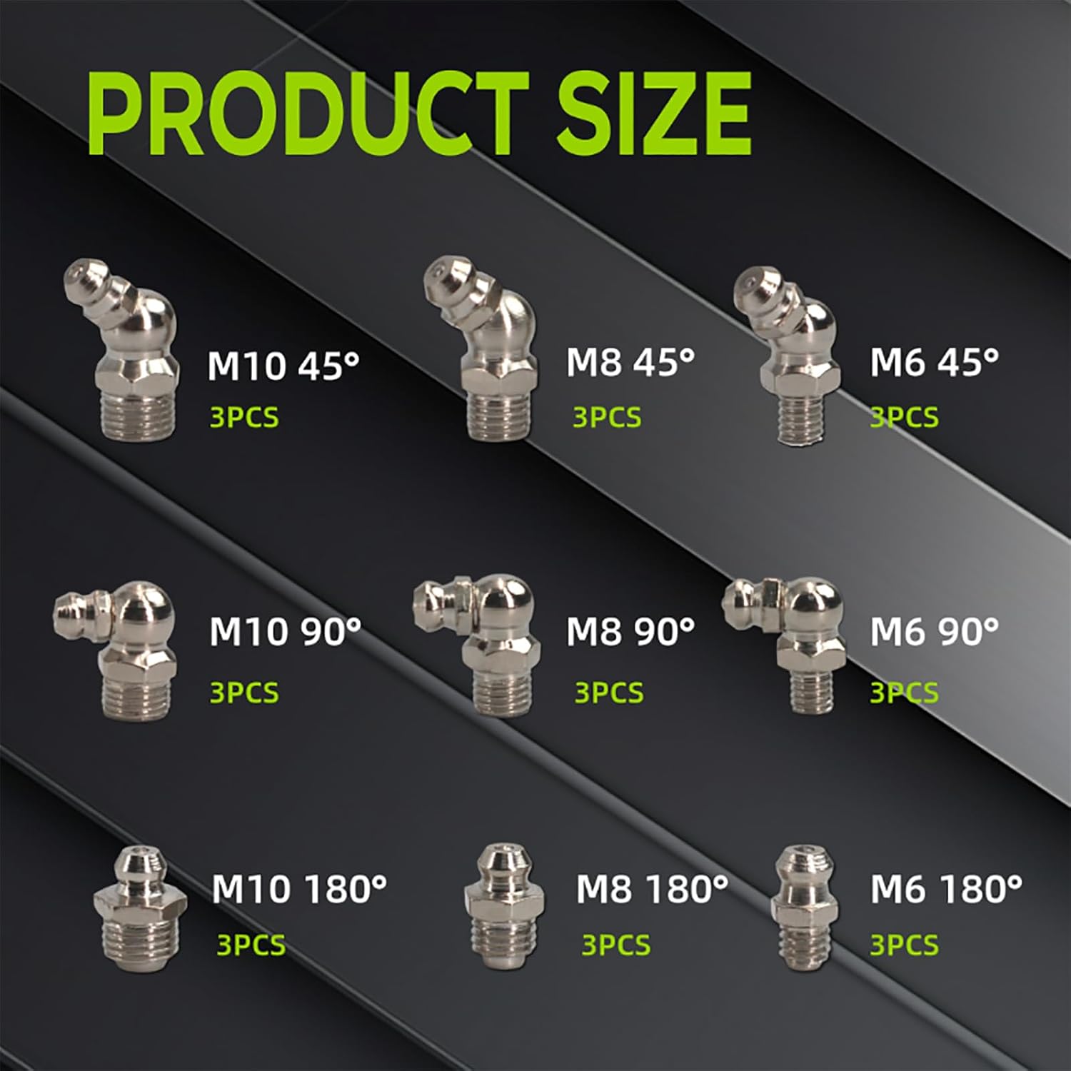 27 PCS Metric Grease Fittings Assortment, Hydraulic Grease Gun Fittings with M6 M8 M10 Straight, 45 and 90 Degree Zerks Kit for Automotive Industrial Machinery Lubrication - Image 2