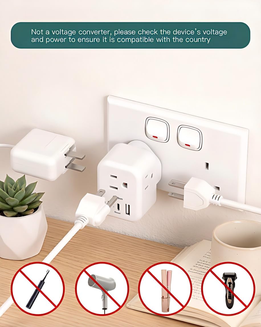 Addtam US to UK Ireland Travel Plug Adapter, Type G Power Plug Adapter with 3 Outlets 3 USB Ports(2 USB C), UK Adapters for Travel for USA to Dubai England London Scotland British Kenya Irish Hongkong - Image 7