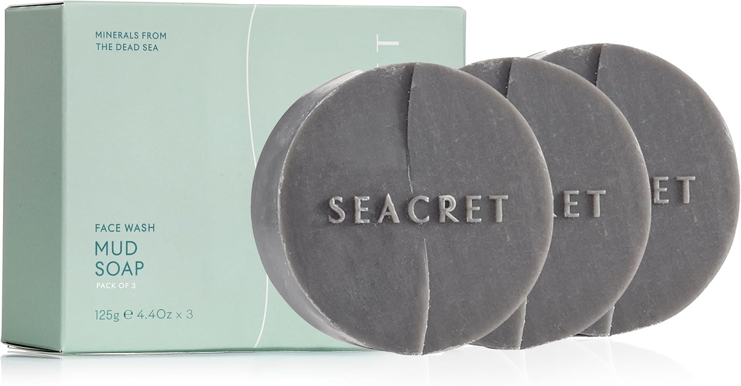 SEACRET Dead Sea Mud Soap Bar - Deep Pore Purifying & Refining Facial Cleanser with Minerals and Witch Hazel, Natural Spa Bar for Normal to Oily Skin, SLS-Free, Fragrance-Free, 4.4 Oz / 125 g