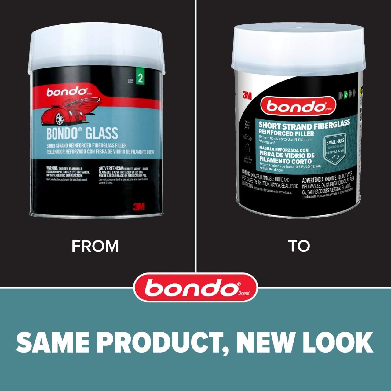 3M Bondo Short Strand Fiberglass Reinforced Filler 1.37 LB (621 g) with Bondo Cream Hardener 0.5 oz (14g), Repair Holes Up To 0.5 IN, Waterproof (SS-PT-ES) - Image 3