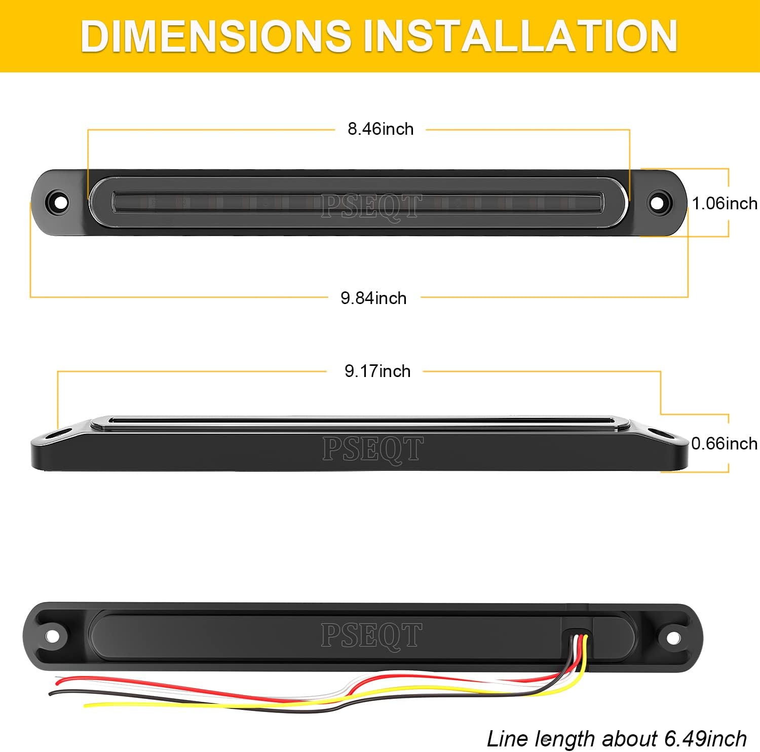 PSEQT 10" LED Trailer Tail Light Bar Brake Stop Turn Signal Lights Assembly Identification Red & Amber Sequential Strobe Strip Lamp w/Smoked Lens Waterproof for Pickup Golf Cart Offroad Truck RV UTV - Image 4