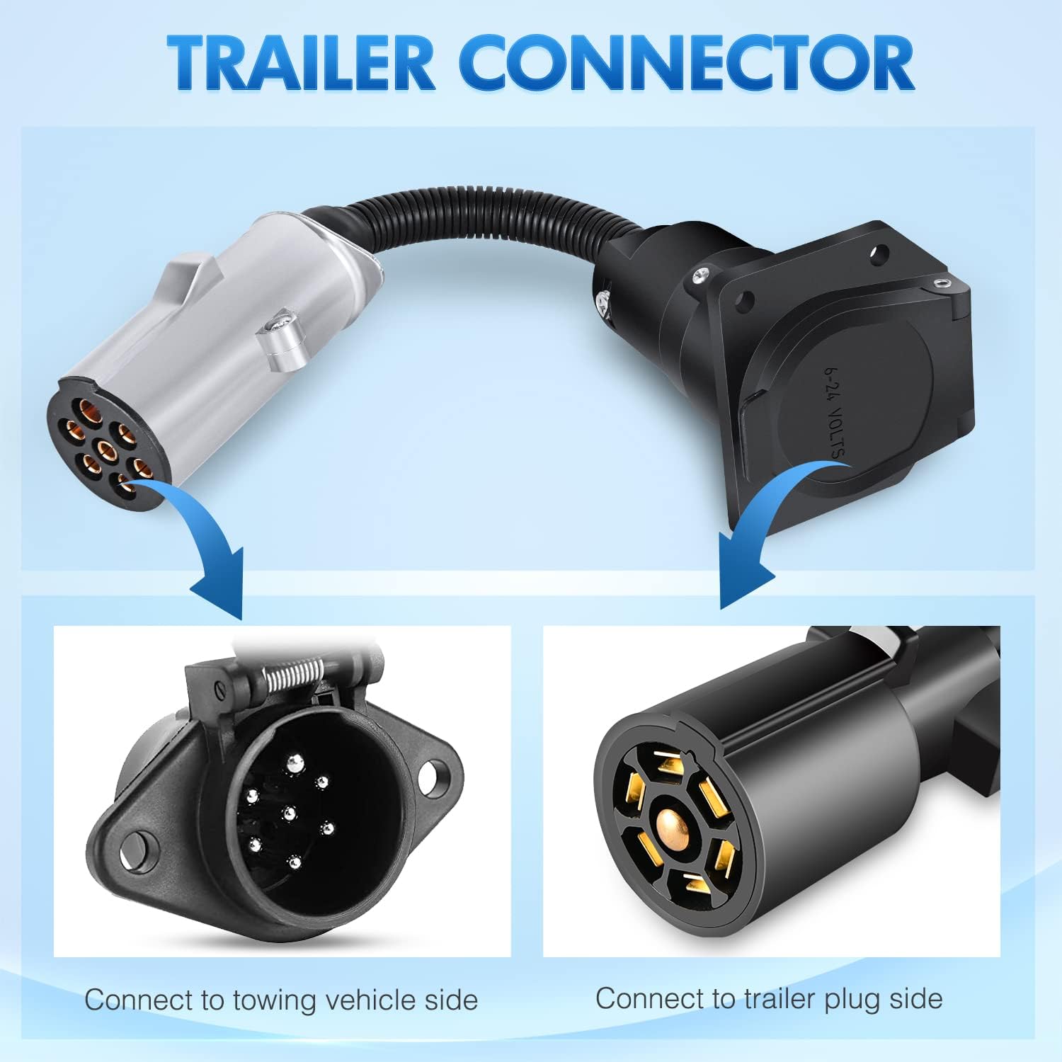Nilight 7 Pin Round to 7 Way RV Blade Trailer Adapter Connector Wiring Harness Electric Adapter Plug Connector for Semi Truck Commercial Vehicle Pickup Tractor - Image 3