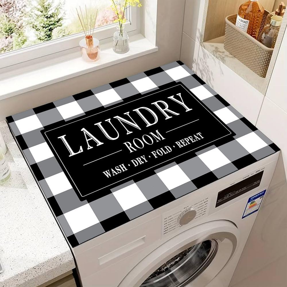 Washer and Dryer Covers for the Top,Non-slip Dryer Top Protector Mat,23.6" x 19.7" Dust-proof Washing Machine Cover, Washer Dryer Top Covers for Laundry Room Kitchen (black-07, 23.6" x 19.7")