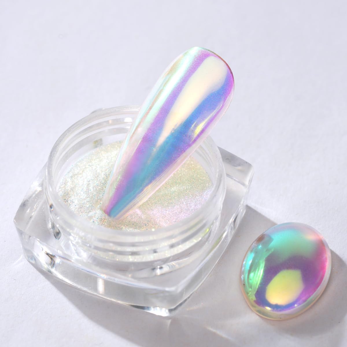 Pretty Diva 0.3g Unicorn Chrome Nail Powder, Aurora Iridescent Chrome Powders for Nails, Mermaid Chrome Powder for Gel Nails Chrome Mica Powder Manicure Pigment (aurora, 0.3g)