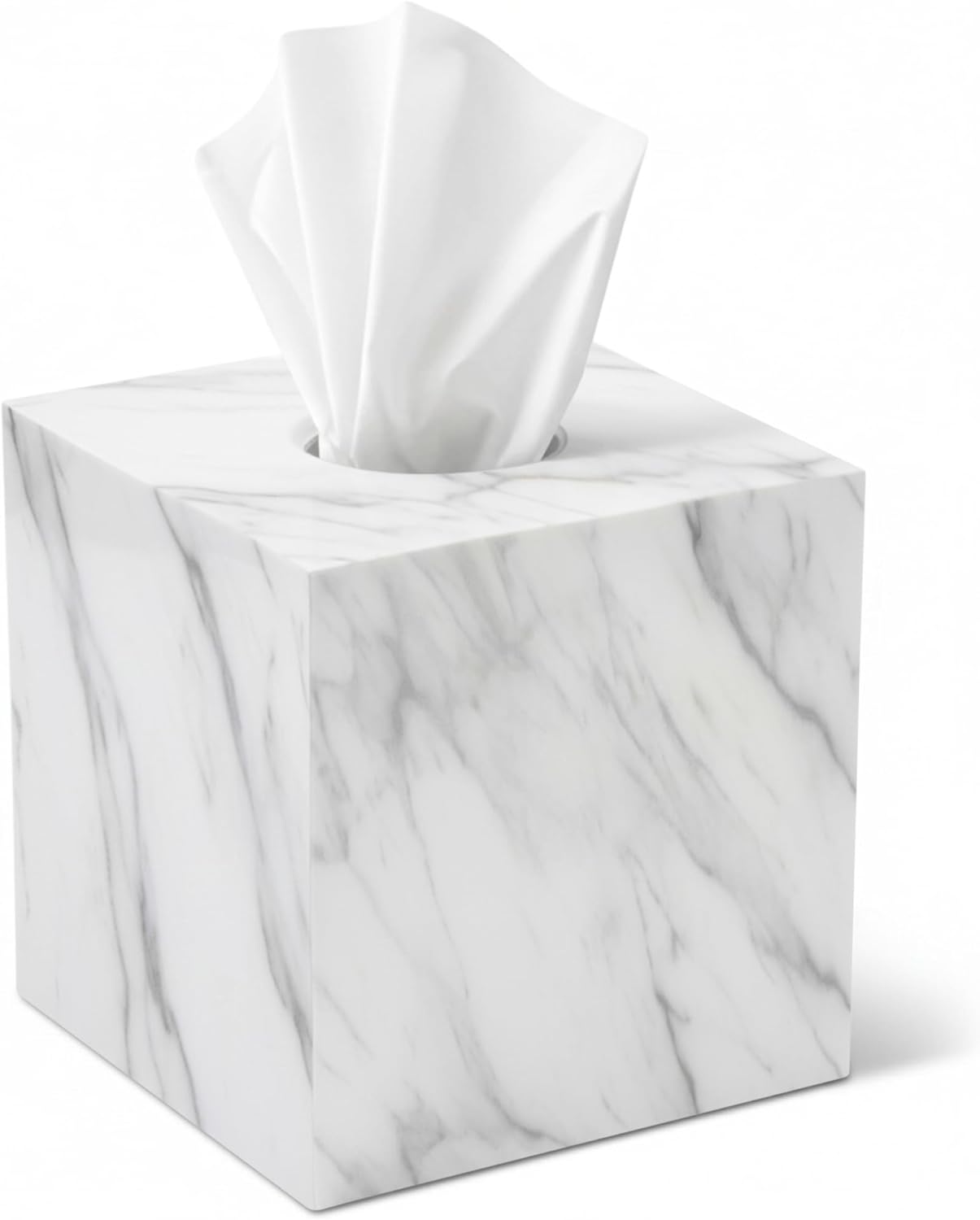 Tissue Box Cover Holder Square Marble Tissue Box Holder Bathroom Vanity Nightstand Bedroom Livingroom Decorative Decor Toilet Organizer Tissues (Marble, Square)