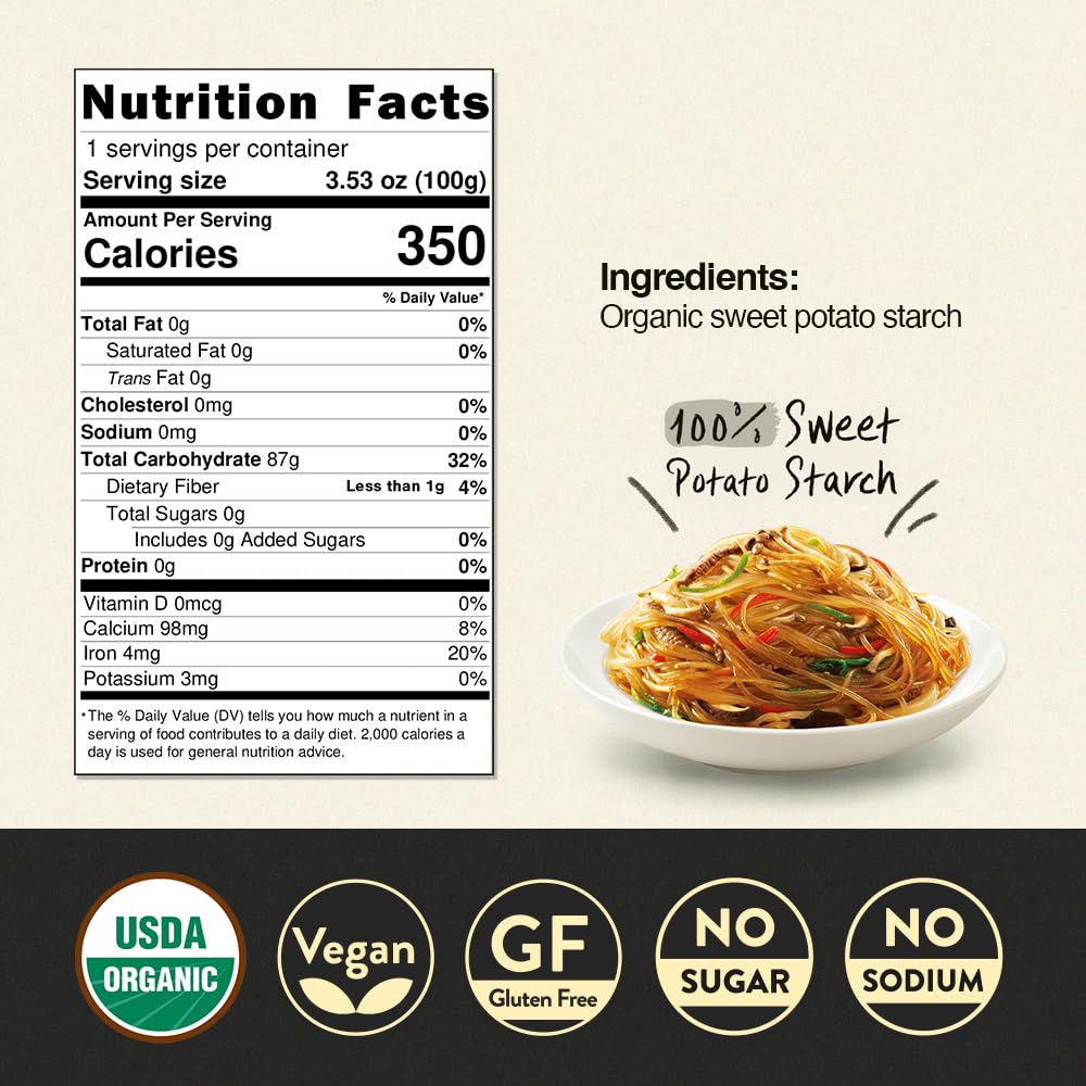 Chung Jung One Korean Sweet Potato Glass Noodle, Non GMO (Gluten Free), Vegan, No Sodium, No Sugar 3.5oz (100g), 4 PACK - Image 2