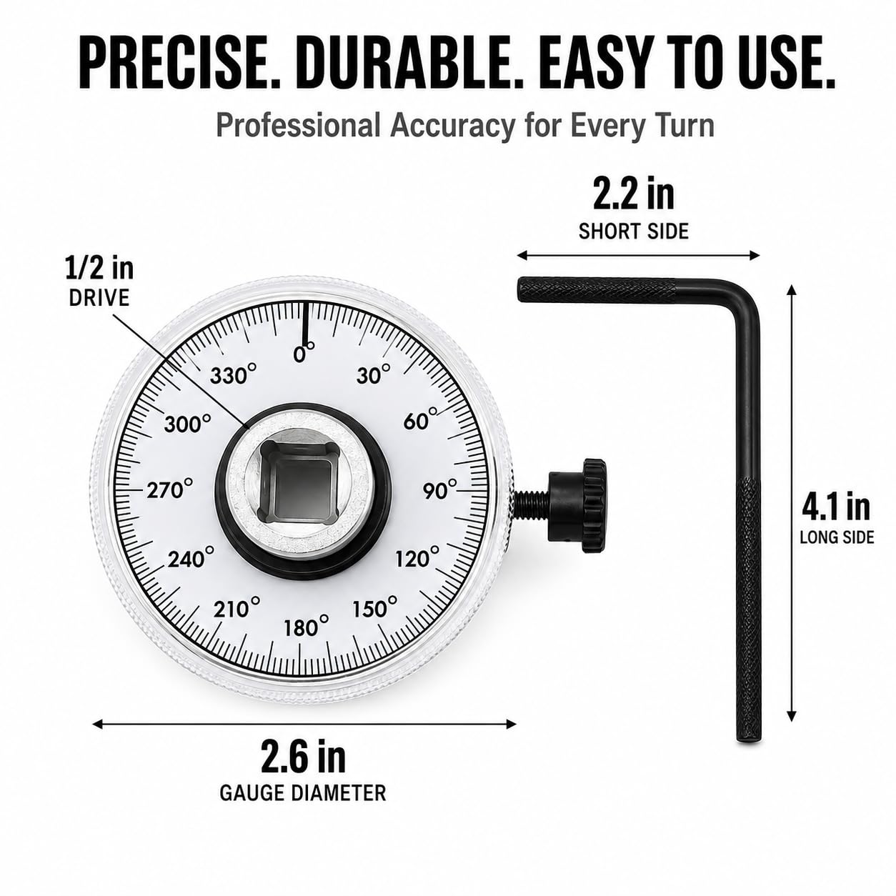Torque Angle Gauge, 1/2" Drive Mechanical Torque Wrench Adapter with Zero Return & Dual Adjustable Arm, 360° Scale, Heavy Duty Tool for Auto, Trucks & Heavy Equipment Repair - Image 2