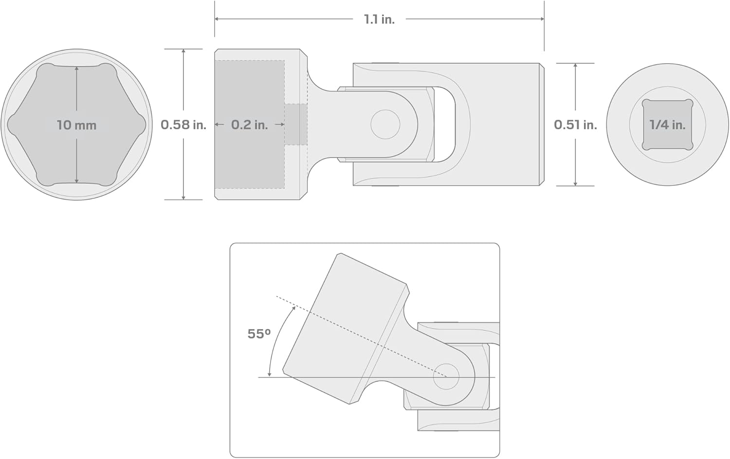 TEKTON 1/4 Inch Drive x 10 mm Shallow 6-Point Universal Joint Socket | SHD08110 - Image 6