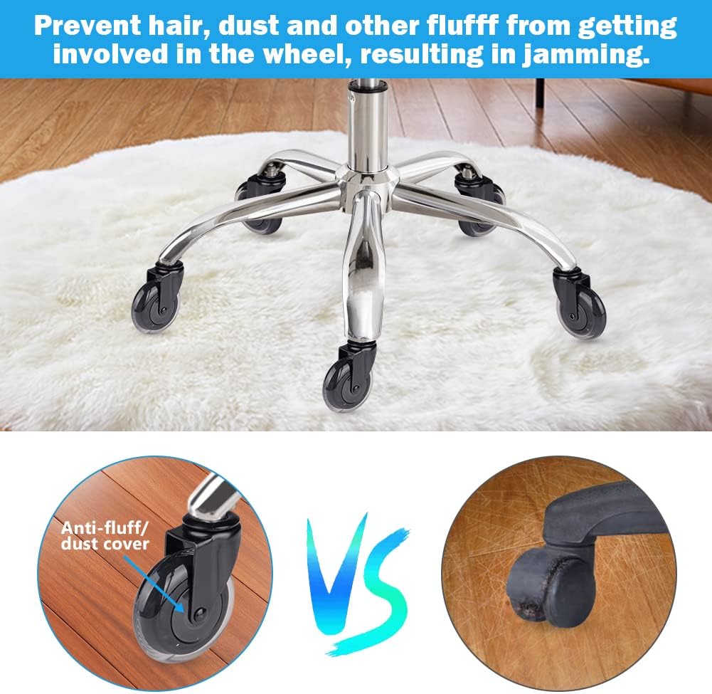 Hirate Office Chair Caster Replacement Upgraded Version to Prevent Fluff and Dust, Heavy Duty Desk Chair Casters Rolling Smooth Safe for Hardwood, Tile & Carpet Universal Fit 7/16" x 7/8" - Image 3