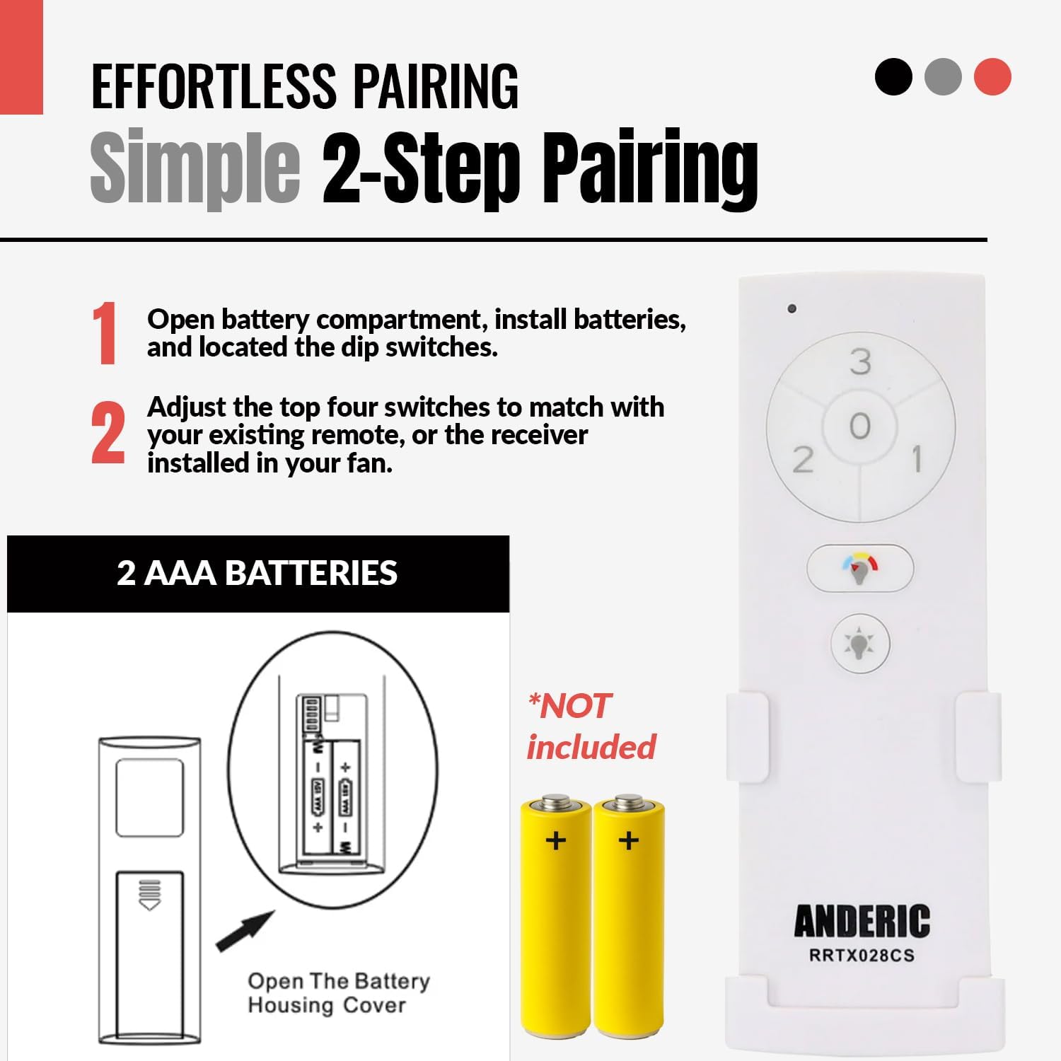 Anderic RRTX028C-S Replacement Ceiling Fan Remote Control Compatible with Hampton Bay and Home Decorators Collection Fans – Works with RRTX028CS Receiver, 3 Speeds, Light Dimming, CCT Color Control - Image 5