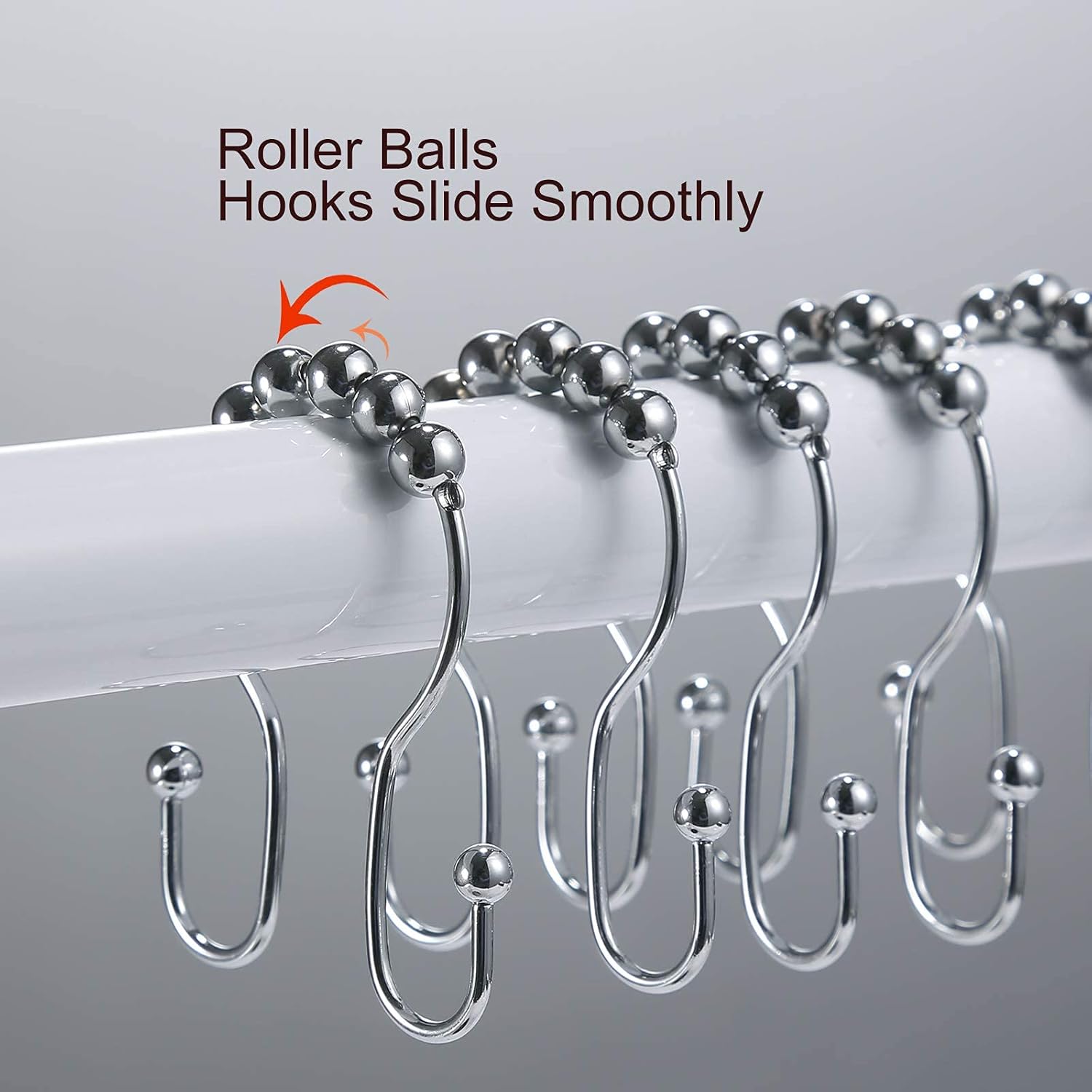 Goowin Shower Curtain Hooks, 12 Pcs Shower Curtain Rings, Stainless Steel Shower Curtain Hangers, Double Hook Shower Curtain Hooks, Smooth Sliding Anti-Drop Shower Rings for Curtain (Chrome) - Image 5