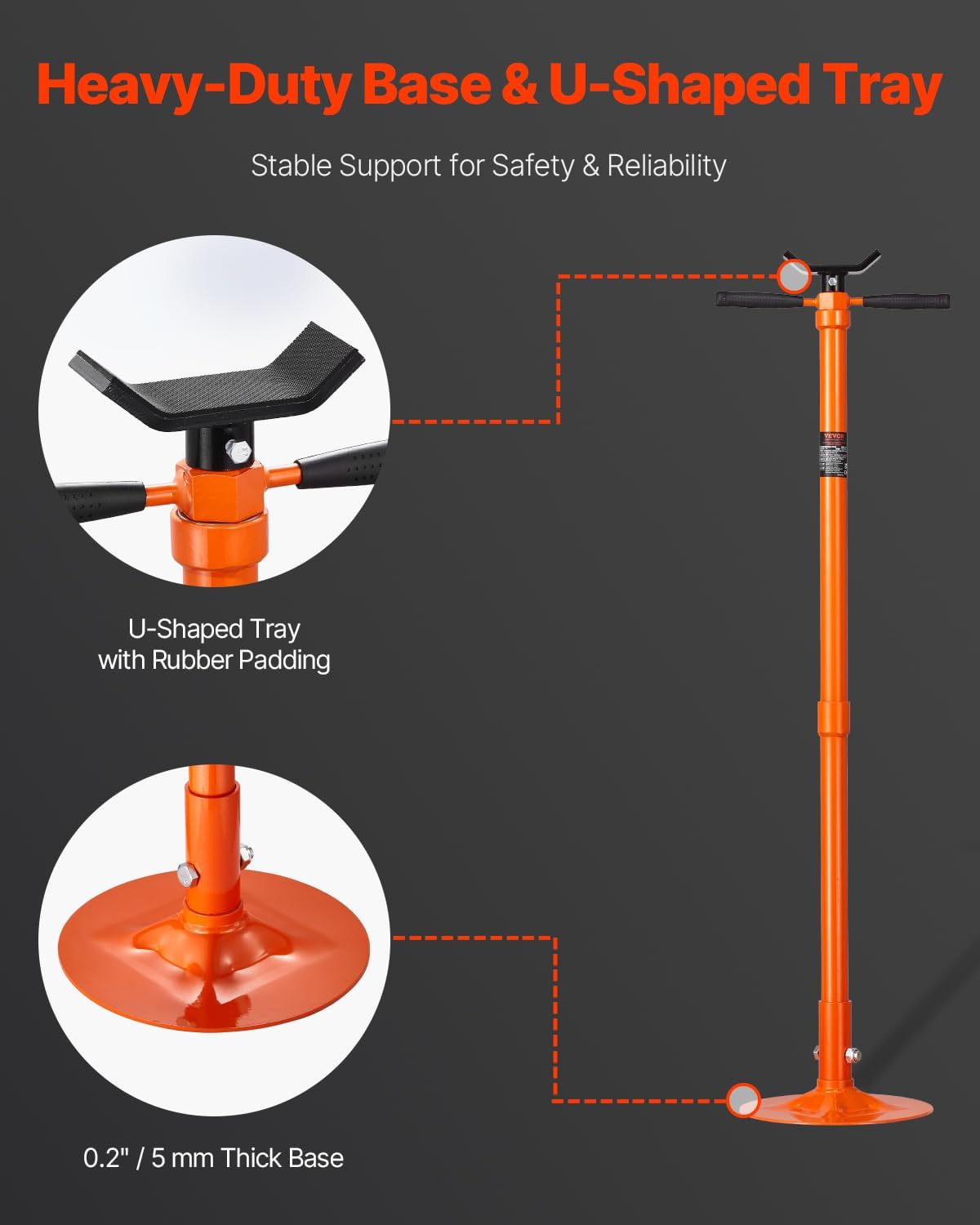 VEVOR Underhoist Support Stand, 3/4 Ton (1653 lbs) Capacity Under Hoist Jack Stand with Two Wheels, Lifting from 51.97" to 80", Bearing Mounted Spin Handle, Foot Pedal, Support Vehicle Components - Image 4