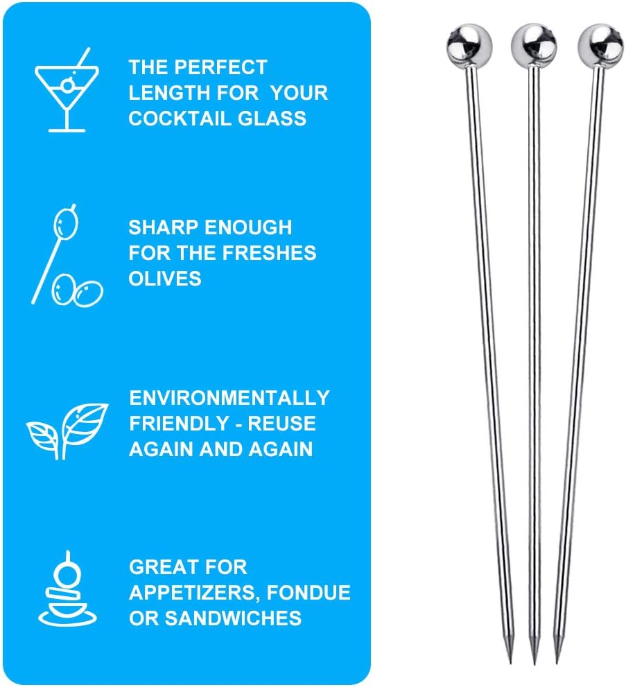 15PCS Cocktail Picks for Drinks, Stainless Steel Cocktail Toothpicks, Reusable Cocktail Skewers, Garnish Picks Bloody Mary Skewers, Metal Martini Picks for Olives Appetizers Fruit (4.3 Inch) - Image 4
