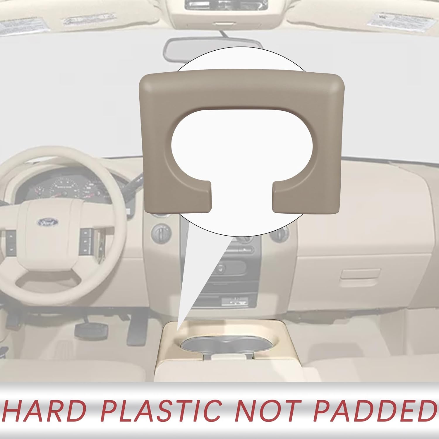 Center Console Cup Holder Replacement Pad Compatible with 2004-2014 Ford F150 Truck Accessories Cupholder Armrest Cover Trim (Tan/Beige) - Image 2