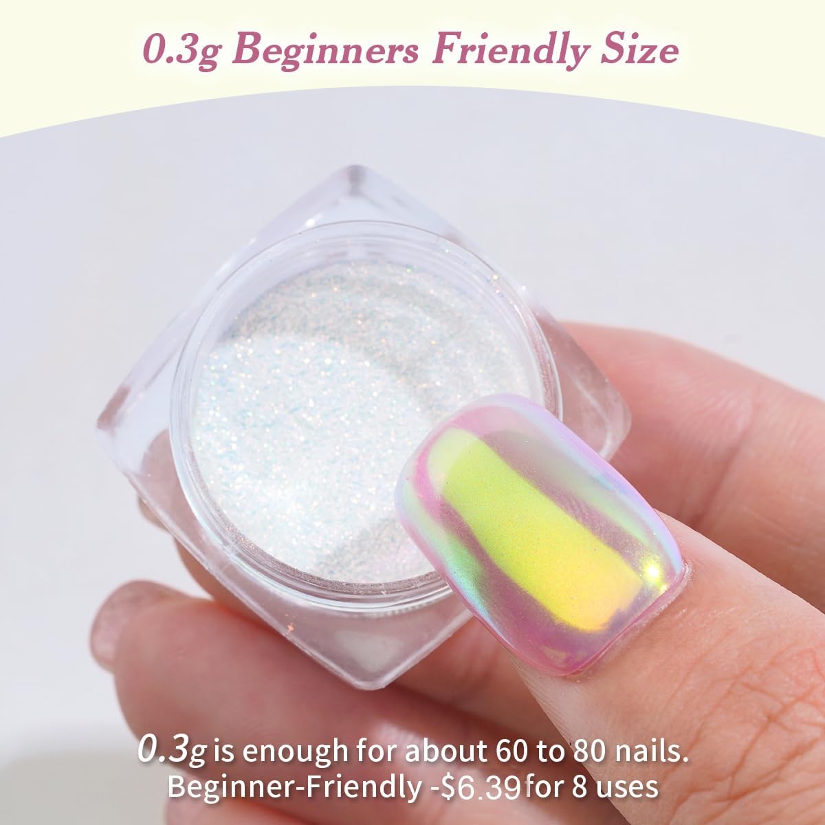 Pretty Diva 0.3g Unicorn Chrome Nail Powder, Aurora Iridescent Chrome Powders for Nails, Mermaid Chrome Powder for Gel Nails Chrome Mica Powder Manicure Pigment (aurora, 0.3g) - Image 2