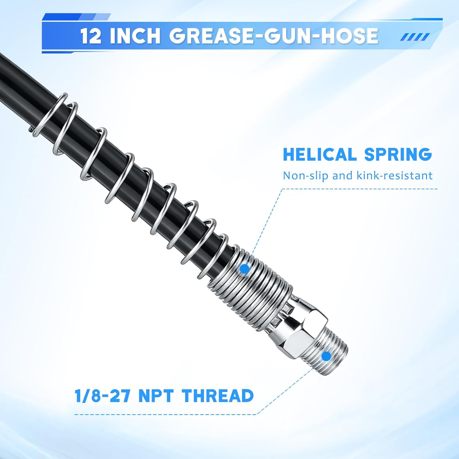Grease Gun Fittings Accessory Kit - Grease Gun Coupler, 90 Degree Grease Coupler Adapter with Sleevers, Grease Neddle Dispenser, 2 Grease Needle Nozzle Tips, 12" Grease Gun Hose, Zerk Fitting Cleaner - Image 5