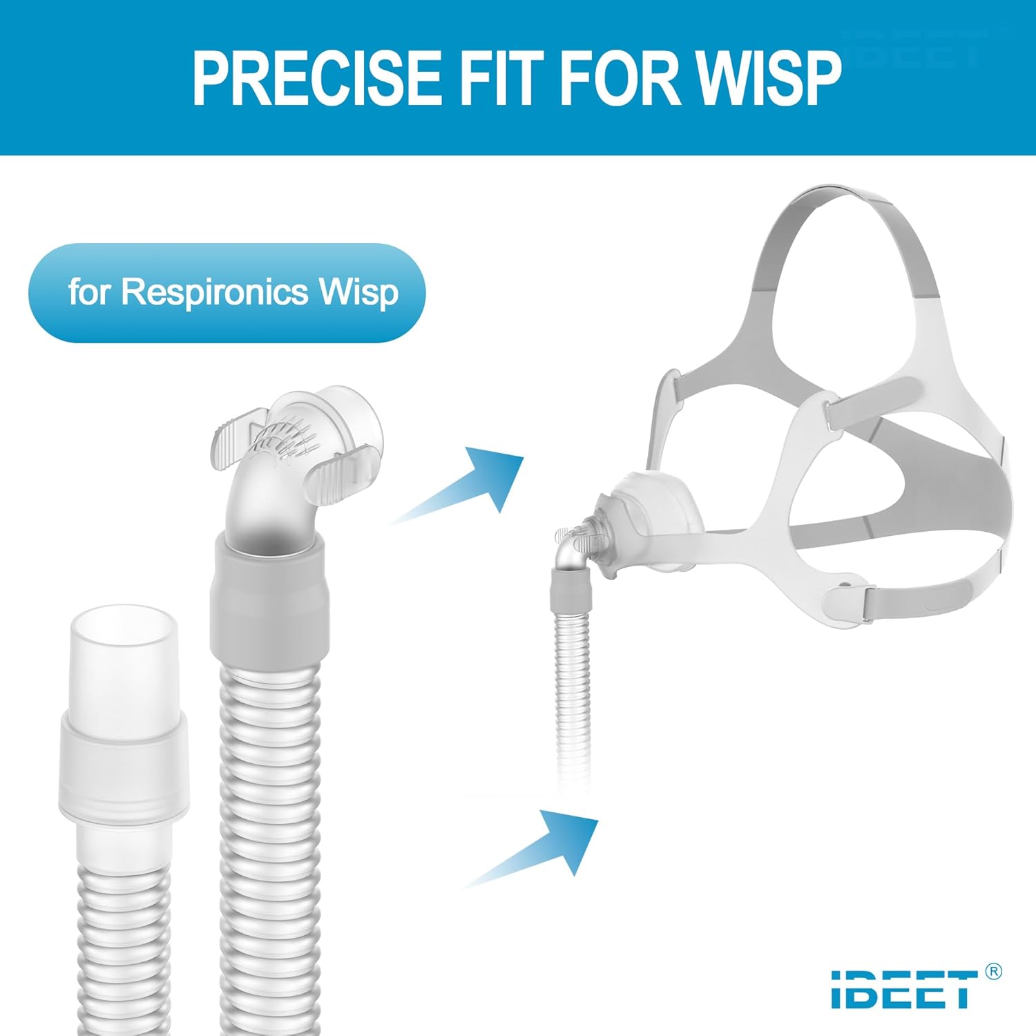 Replacement Tube Assembly for Wisp Nasal Mask, IBEET Short Tube for Wisp Connecting Hose, Replacement CPAP Accessories - Quick Release & 360-Degree Rotatable - Image 2