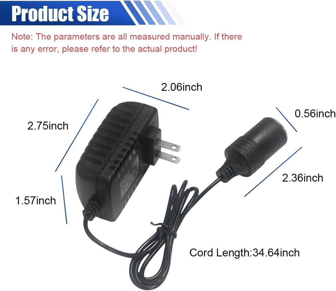 AC to DC Converter, 2A 24W Car Cigarette Lighter Socket Adapter to Wall Plug, Universal 110-240V to 12V DC Power Cable Transformer for Car Devices, Home Appliances - Image 2