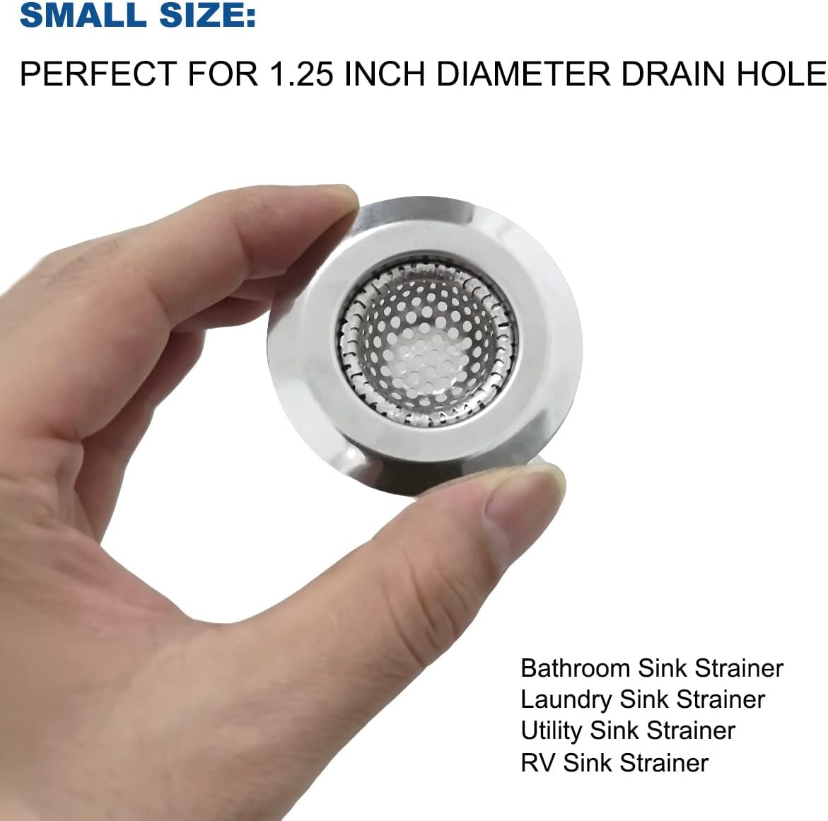 Seatery 1.25" Small Drain Strainer, Sink Drain Hair Catcher, Bathroom Sink Strainer, 2PCS Drain Mesh Baskets for Laundry, Mop Pool, Utility, Slop, RV Sink, Stainless Steel Drain Filter - Image 4