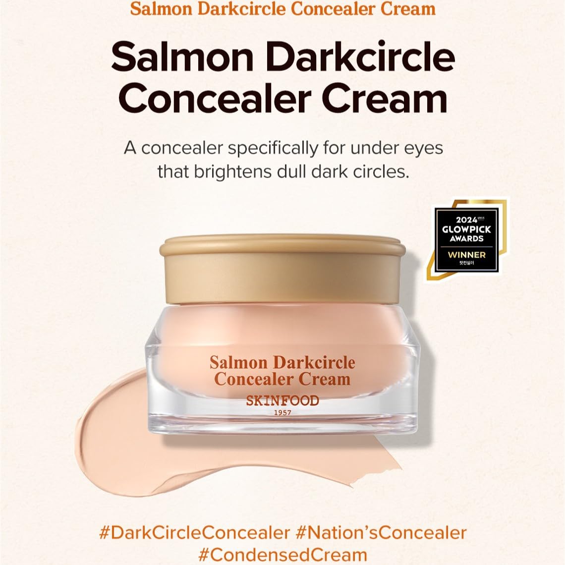 SKINFOOD Salmon Darkcircle Concealer Cream, Korean Under Eye Concealer for Moisturizing Dark Circles, with Salmon PDRN (Sodium DNA) Stocking Stuffers, 10g / 0.35oz - Image 2