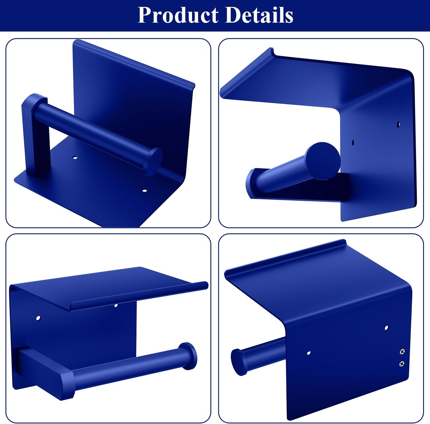 Tindbea Toilet Paper Holder with Shelf Adhesive or Screw Wall Mounted Toilet Paper Roll Dispenser Storage, Stainless Steel Bathroom Shelf Holder Accessories (Klein Blue) - Image 5