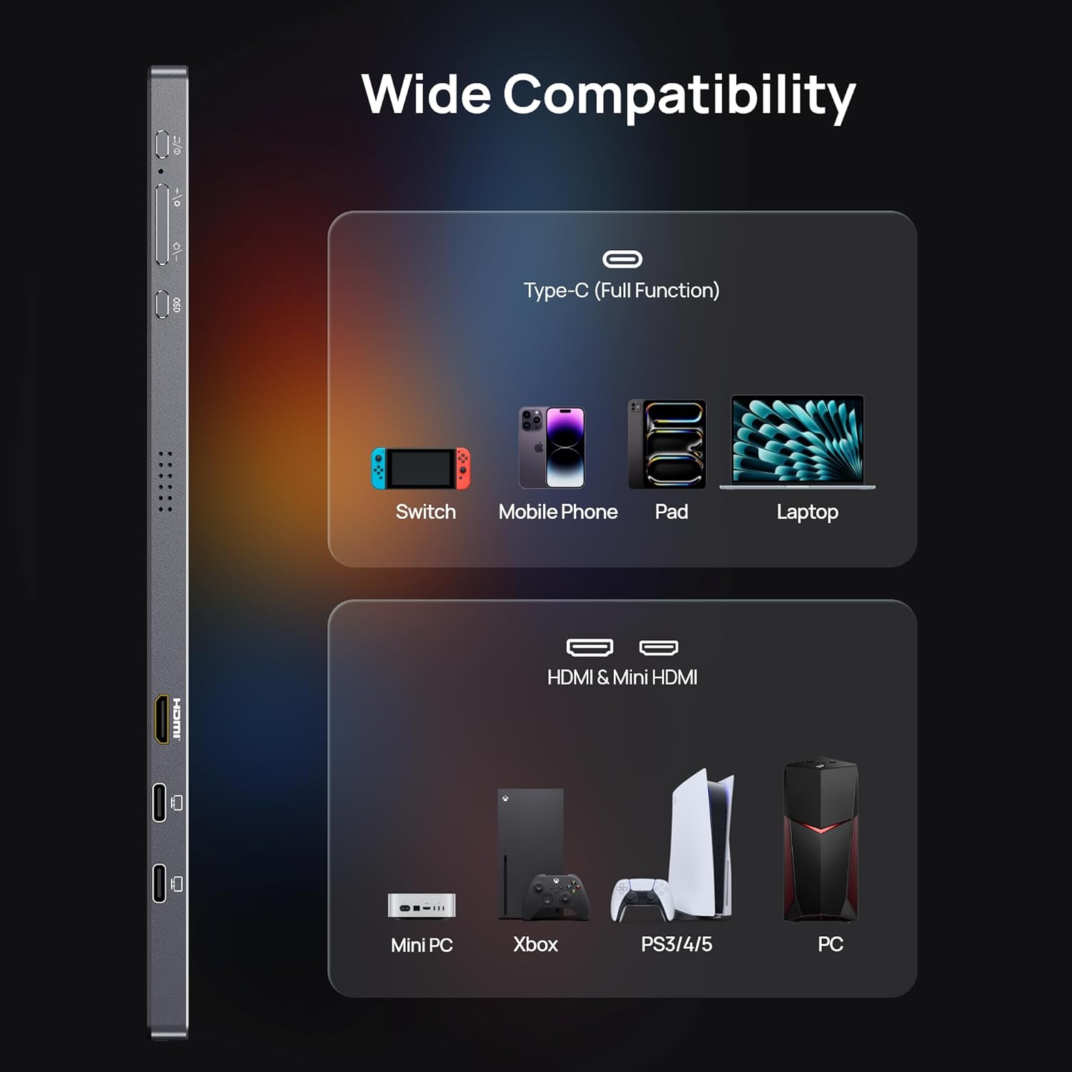 ARZOPA 16.1" Portable Monitor Gray, 100% sRGB FHD 1080P Kickstand Portable Laptop Monitor High Color Gamut Display IPS Eye Care Screen for High-end Office & Entertainment -Z1C Gray - Image 6