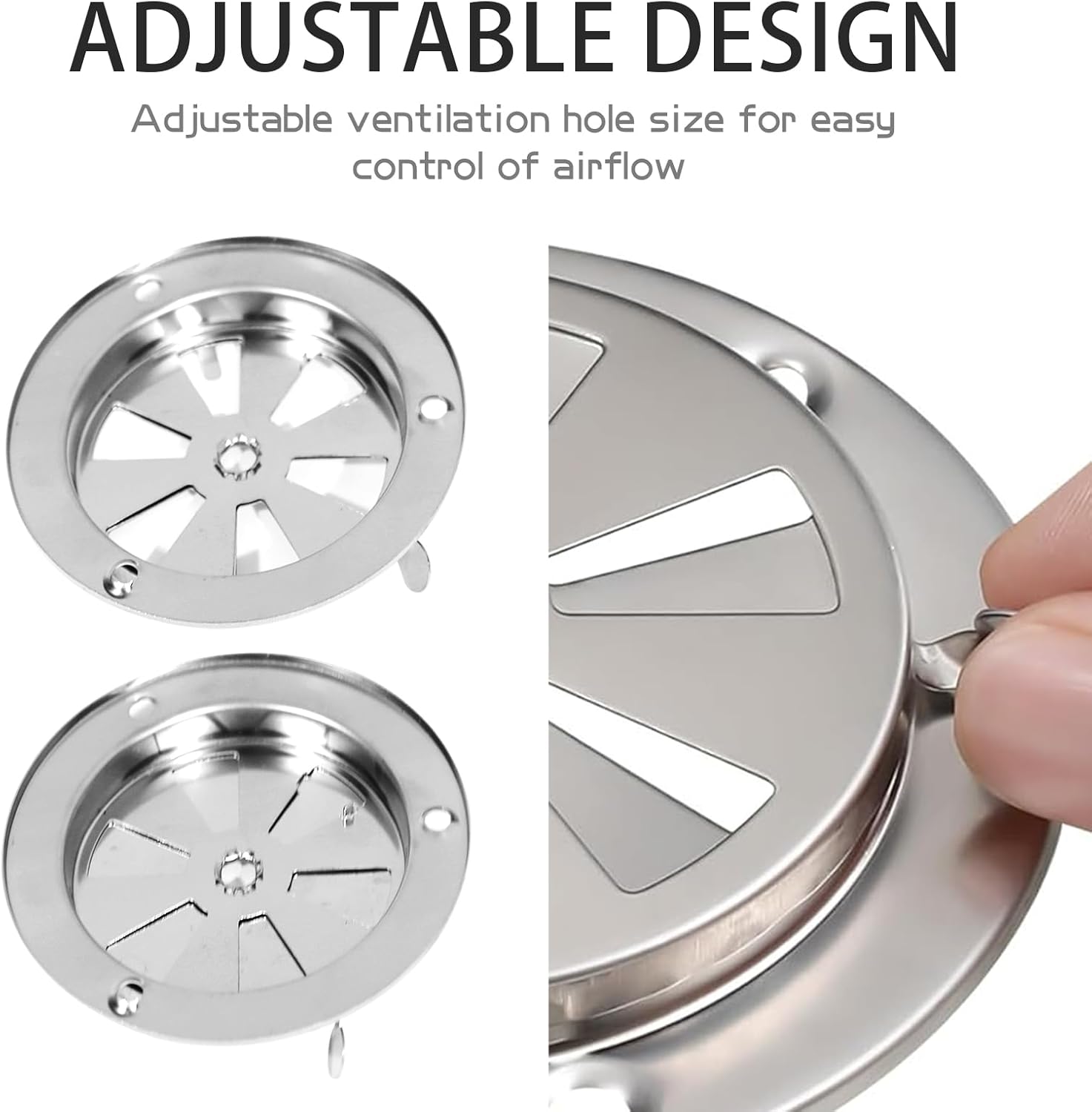 2 Pack BBQ Smoker Air Vent Set, Stainless Steel Grill Damper for Adjusting Airflow, Replacement Parts for Smoker - Image 3