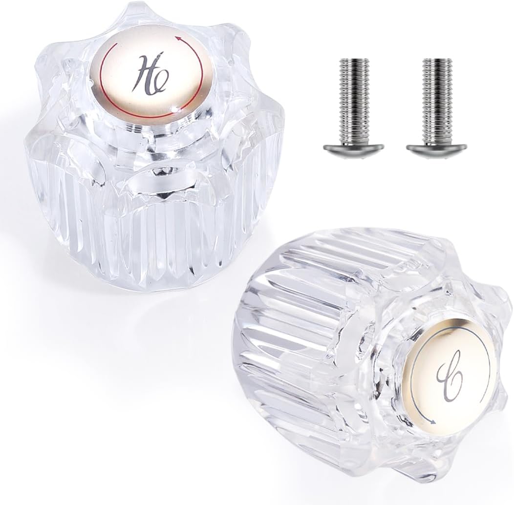 Shower Knob Replacement Set 2 Piece, Shower Handle Faucet Replacement Compatible with Delta/Delex/Peerless, Hot and Cold Sink Faucet Knobs Replacement Parts Bathtub Faucet Repair Kit Include Screws